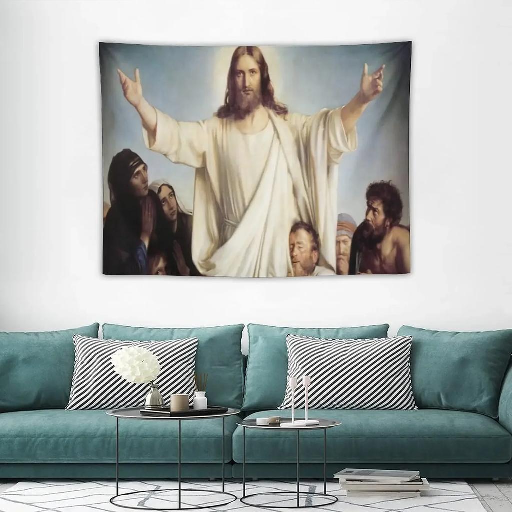 Jesus Christ Tapestry Lord and Angel Heaven Tapestry Wall Hanging Merry Christmas Tapestries for Bedroom Living Room Dorm Decor