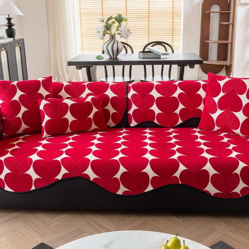 Special-shaped Irregular Sofa Cushions, Festive Red Straight Row, A Whole Sofa Cover, Cloth Towel, Cushion Cover, Universal for All Seasons