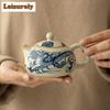 Estetyczny Beżowy Porcelanowy Czajnik z Pieca Ru Wzór Niebiesko-Białego Smoka Czajniczek Xishi Czajnik do Herbaty Gaiwan Rzemiosło Ceremonii Herbaty