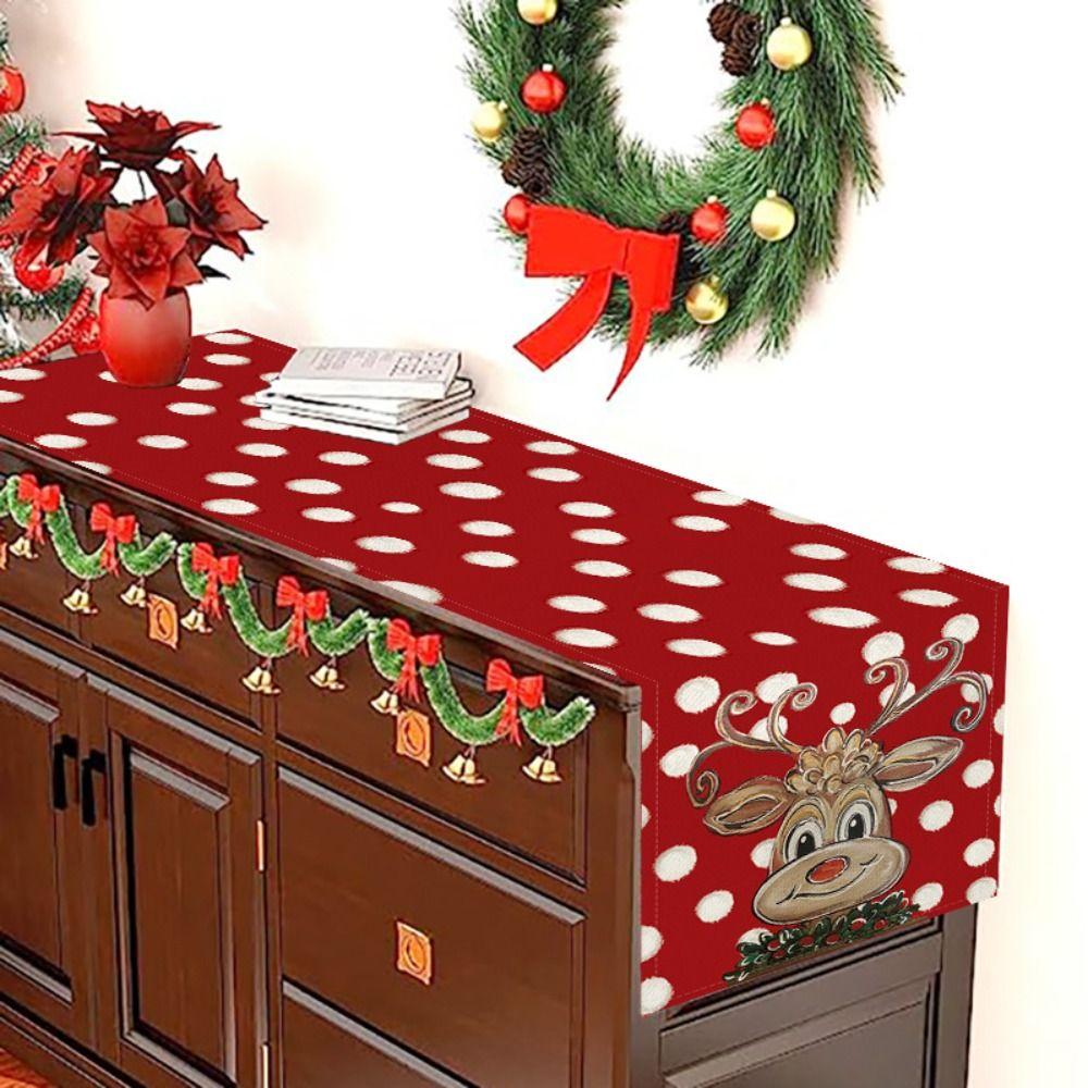 Bedruckter Weihnachts-Tischläufer Frohe Weihnachten Tischflagge Neujahrs-Tischdecke Heimparty-Dekor