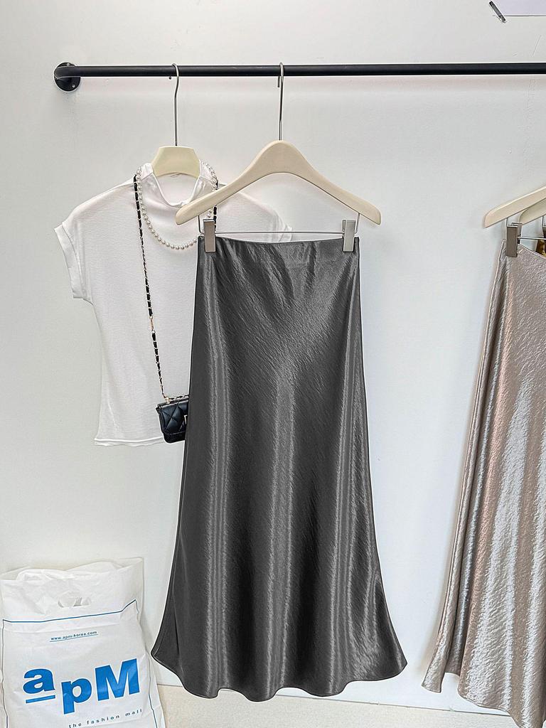 Chinese Style Black Acetate High-Waist Bodycon Fishtail Skirt, Bias Cut Drapey Silk Satin for Women
