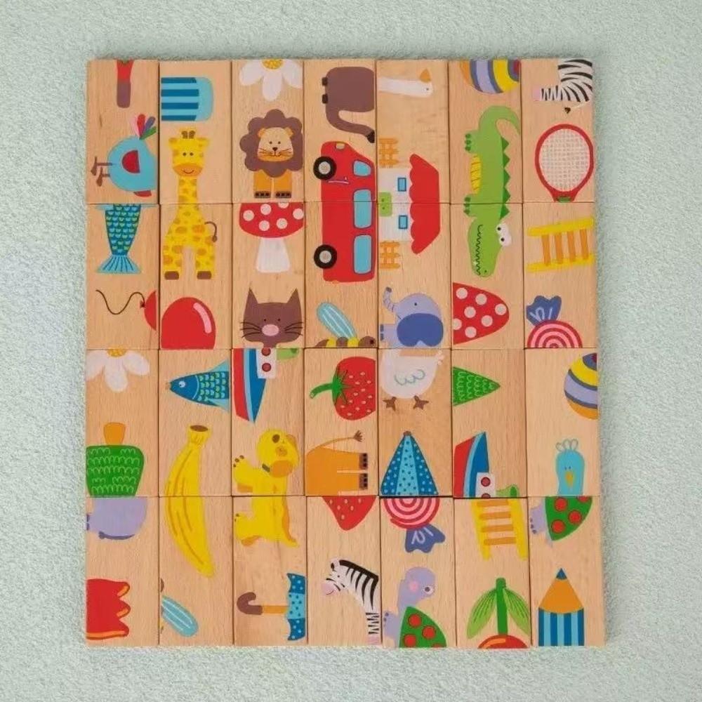 28 Pieces Wood Animal Puzzle Blocks Early Learning Wood Building Blocks Set Kids