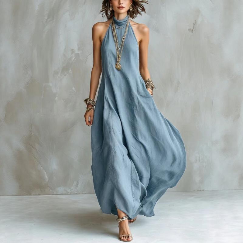 Abito Lungo Senza Maniche in Tessuto Testurizzato Casual alla Moda da Donna