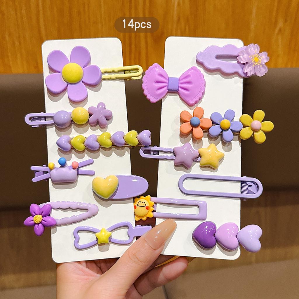 14 Purple Cute Cartoon Cheap Hair Clips for Daily Use Hair Accessories