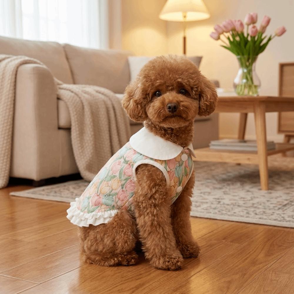 Cute Breathable Dog Princess Dress Ruffle Cartoon Rabbit Dog Floral Skirt Floral Printed Dog Vest Outdoor Activity