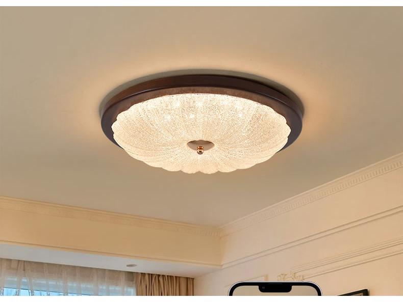 American Retro Mid-Century Walnut Crystal Ceiling Light for Master Bedroom, Study, or Restaurant