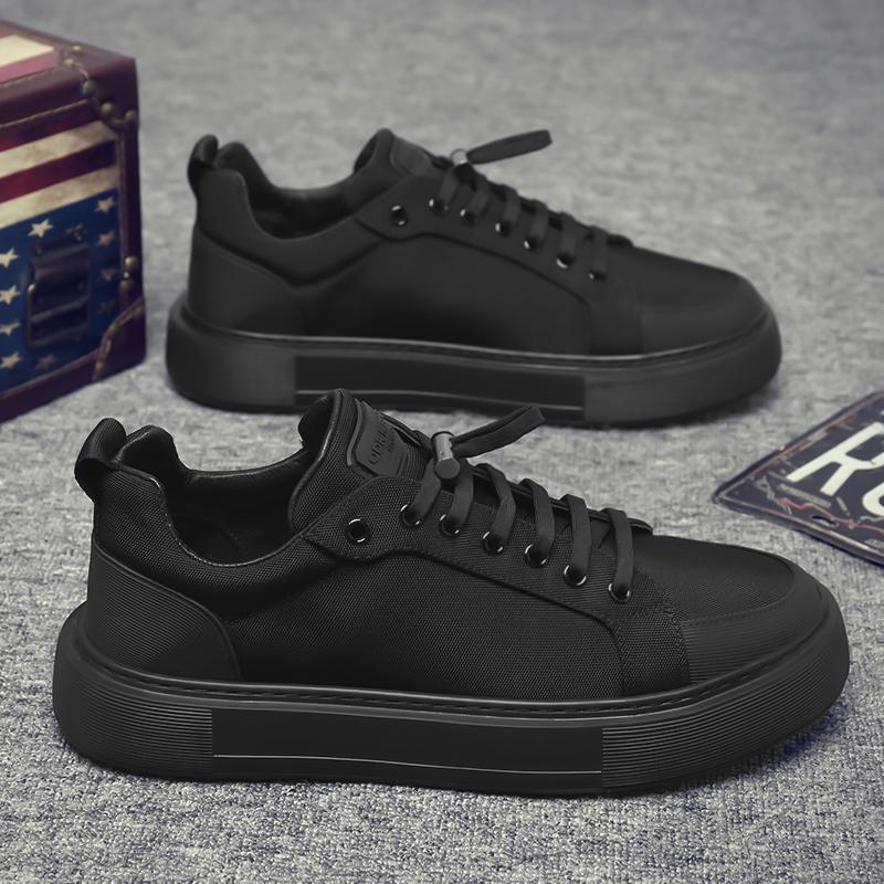 Autumn new pure black casual canvas board shoes lightweight soft-soled trendy shoes