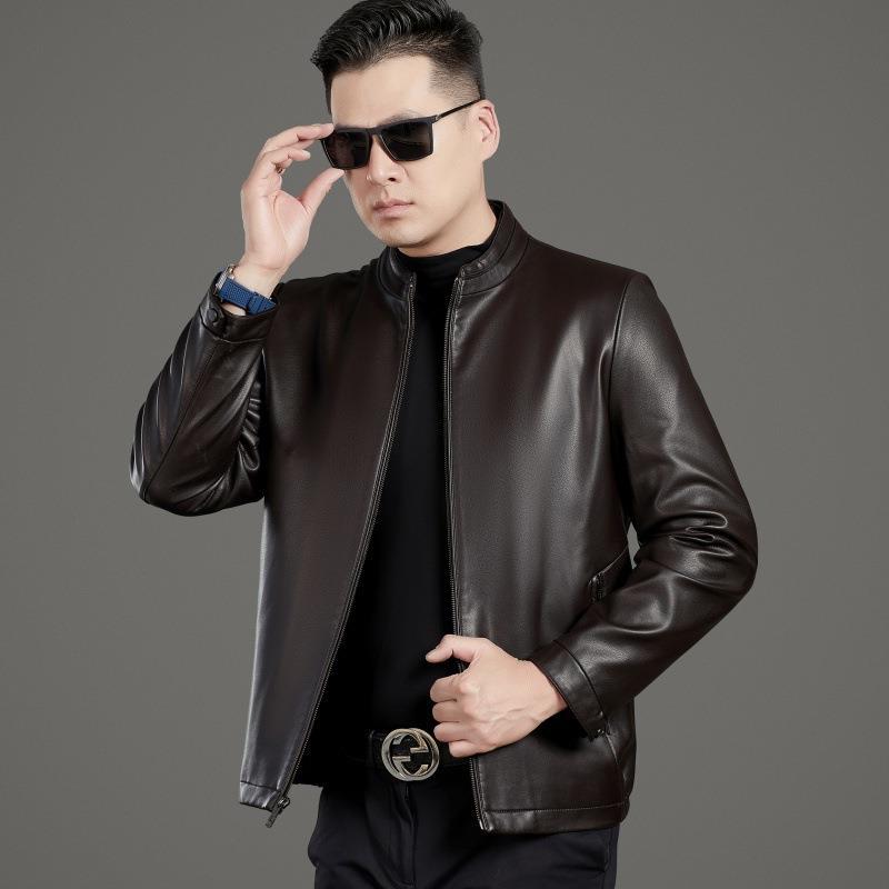 Leather men's jacket sheepskin business lapel middle-aged dad's autumn and winter new casual leather jacket