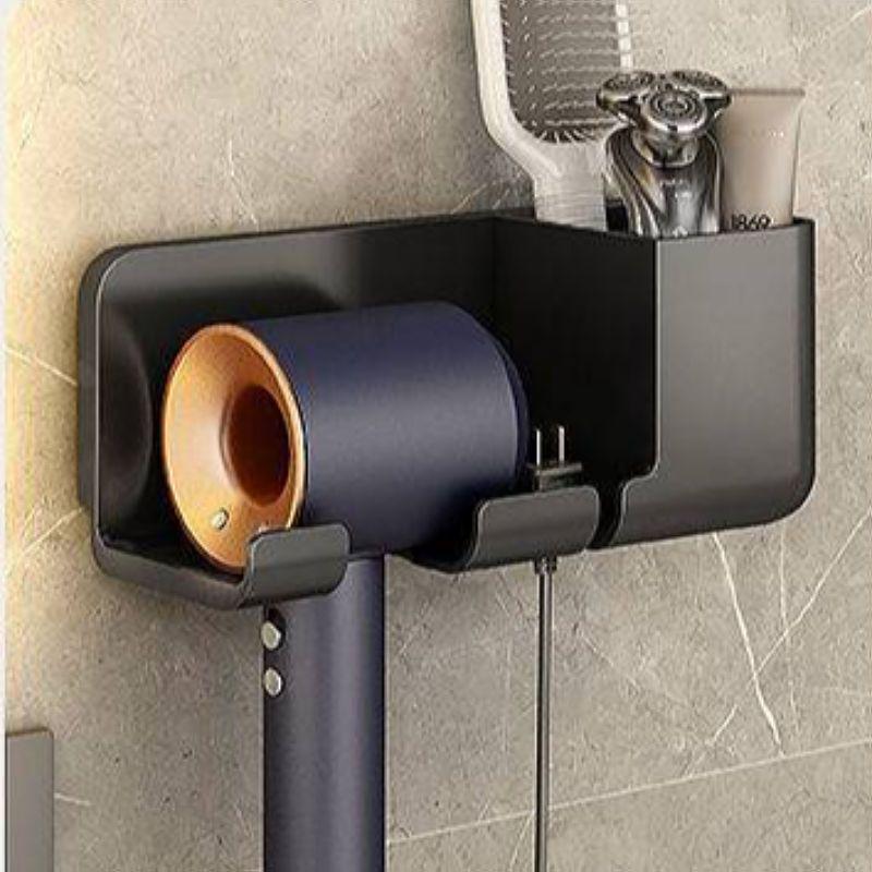 Universal No-Drill Wall-Mounted Hair Dryer Holder & Bathroom Storage Shelf