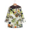 Damen-Jacke mit langen Ärmeln, Reißverschluss und Kapuze, dicker Verbundplüsch, Vintage-Blumendruck, Übergröße mit Kapuze