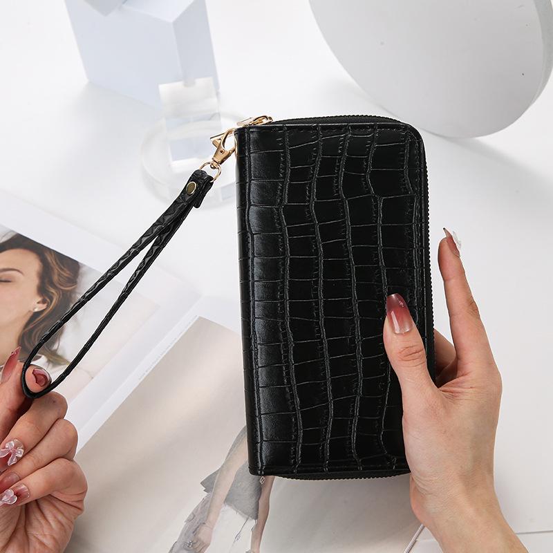 Women's Crocodile Pattern Double Zipper Clutch Wallet - 2025 European & American Fashion Style.