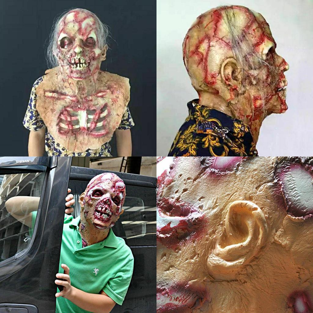 Bloederig en griezelig Halloween volwassen zombie masker voor een eng volledig gezichtseffect