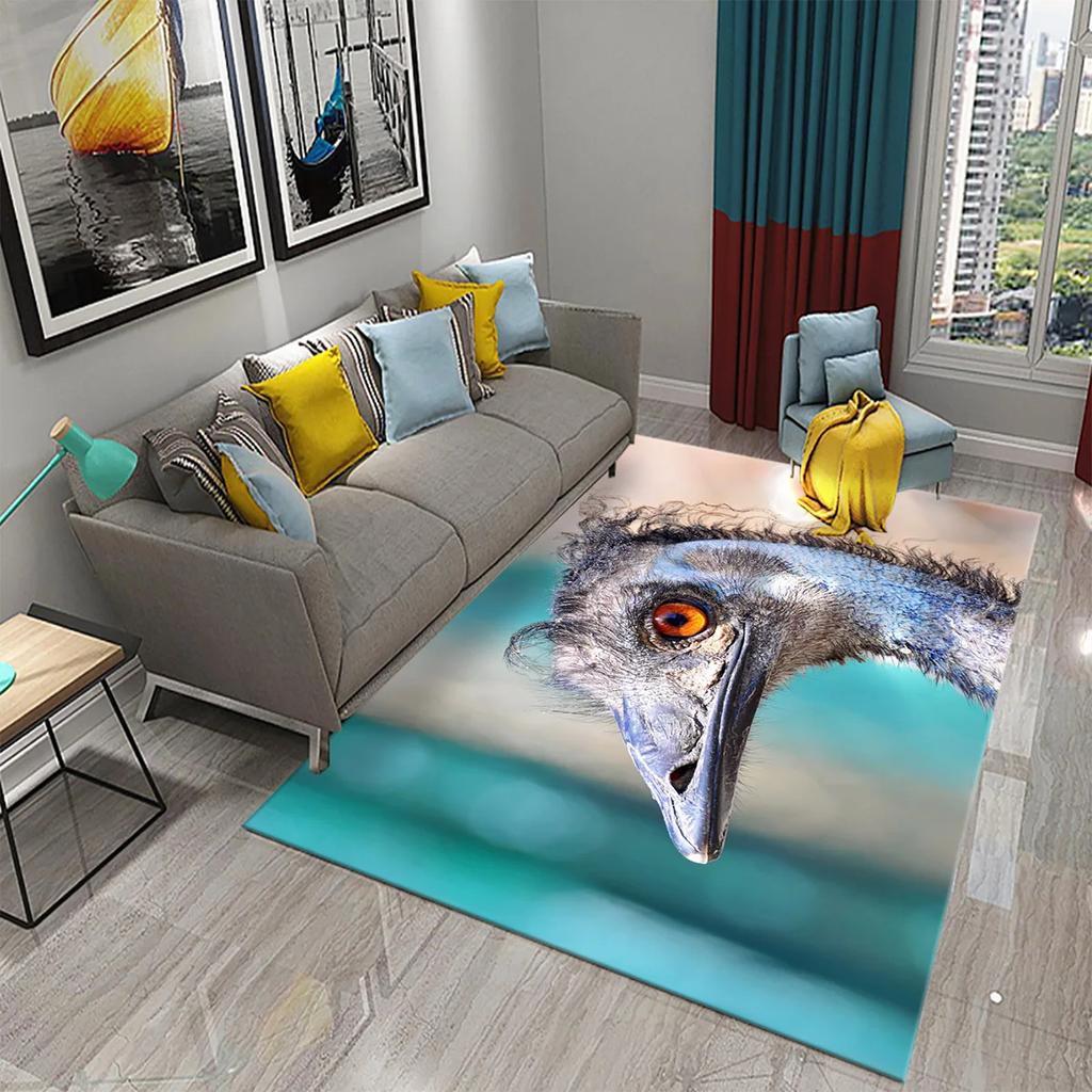 Cute Ostrich Carpet Funny Animal Rugs for Living Room Kids Bedroom Room Decor Floor Rugs Bathroom Entrance Non-Slip Area Rugs