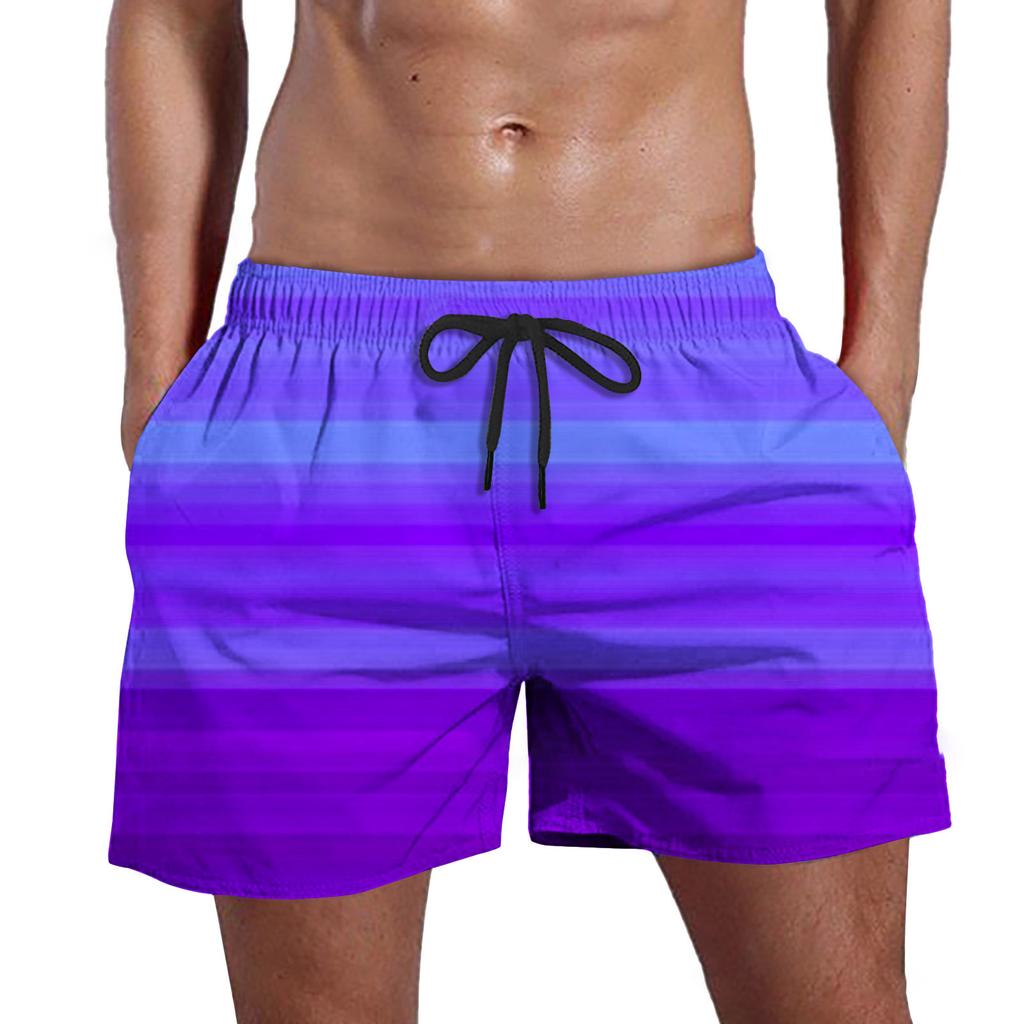 Männer Sommer Quick-Dry Strand Shorts Elastische Kordelzug Taille Fitness Shorts Farbverlauf Breite Bein Shorts mit Taschen Streetwear
