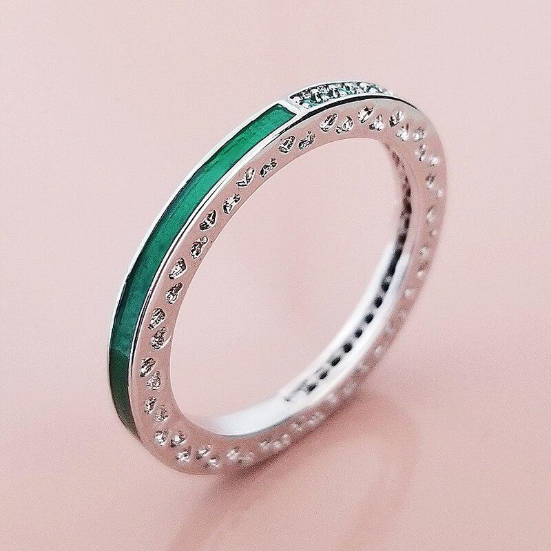 New Trendy Rainbow Simulated Diamond Stackable 925 Sterling Silver Eternity Ring for Women Wedding Finger Band Gift Z30