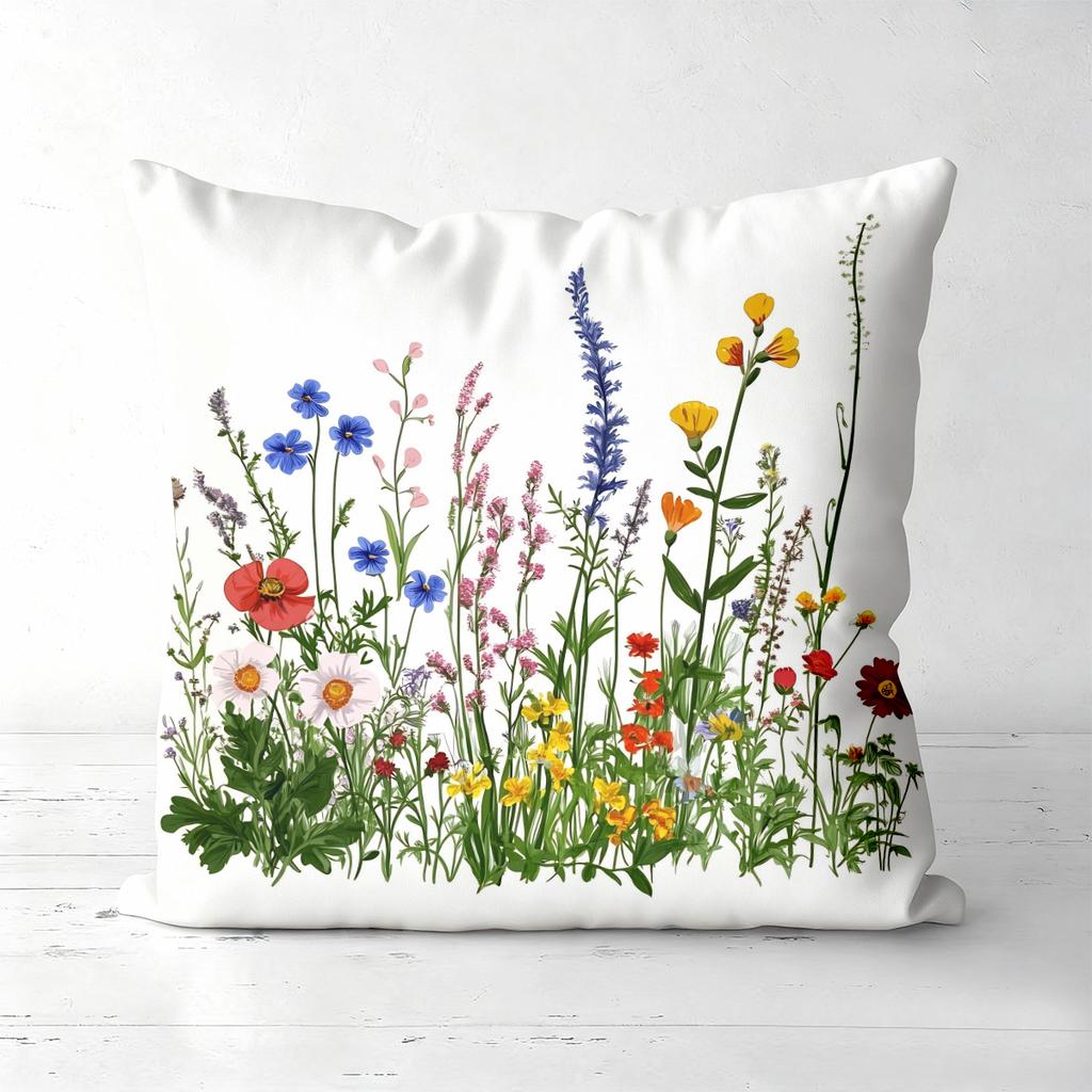 Colorful Floral Printed Square Throw Pillow Cushions Polyester Pillowcase, Sofa Decorative Cushion Cov Headboard Pillow