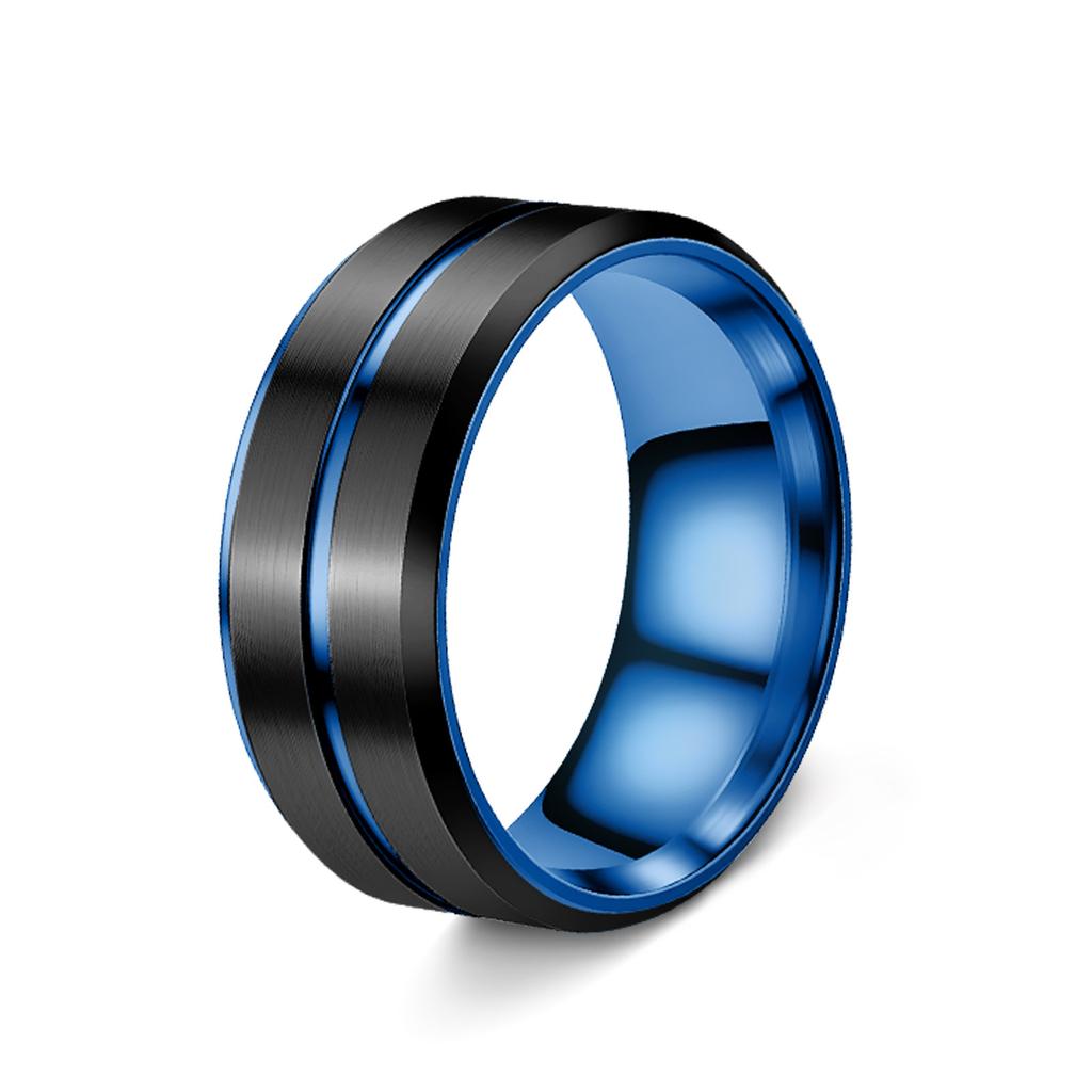 Fashionable 8mm Men's Black Stainless Steel Wedding Ring with Black Groove Beveled Engagement Ring, Suitable for Men's Valentine
