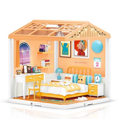 Hallisun DIY Miniature House Plastic Dollhouse with Furniture Toy Dollhouse with Light Dustproof Cover and 3D Craft Assembly Toy for Kids Ages and