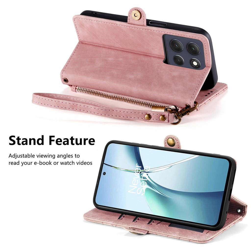 For Motorola Moto G86 Power 5G Case Zipper Wallet Geometry Lines Leather Phone Cover with Strap