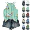 Damen ärmelloses Boho-Tanktop mit Blumendruck Verstellbarer Träger Lässige Sommerbluse Leicht Lockerer Schnitt
