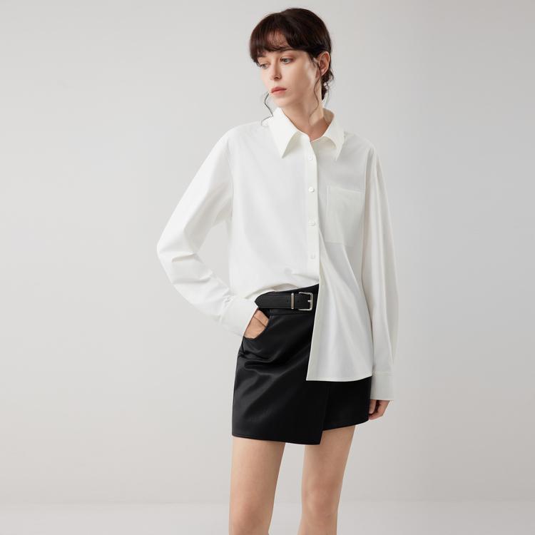 ELLE French Minimalist Fashion Design Asymmetrical Lapel Casual Loose Versatile Long Sleeve Shirt Women shirts EC52895