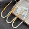 10Mm Retro High Quality Artificial Crystal Mixed Color Gradual Change Gold Pearl Necklace Collarbone Chain