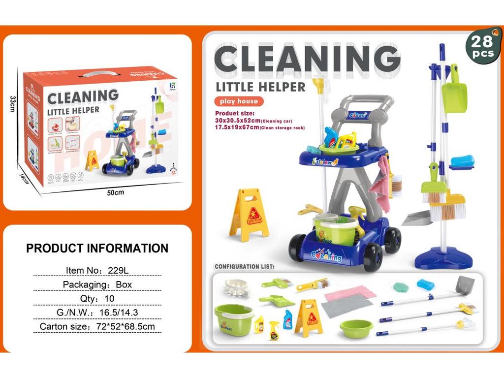 Kids' Cleaning Trolley Set: Pretend Play Vacuum, Broom, Mop & Hygiene Tools