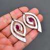 Pink Ruby Gemstone Silver Plated Dangle Drop Multi Electroformed Ethnic Earrings V-88