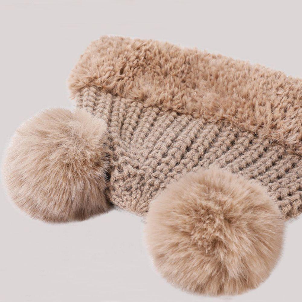 Bear Ear Design Beanie Hat Solid Color Ski Cap Cute Knitted Hat