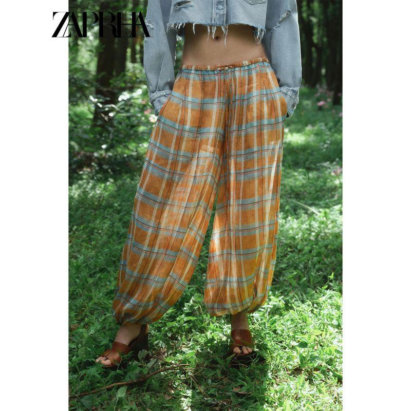 Zaprha 2025 Autumn New Fashion Plaid Mid Waist Puffy Casual Bloomers Women Loose Feeling 8369034