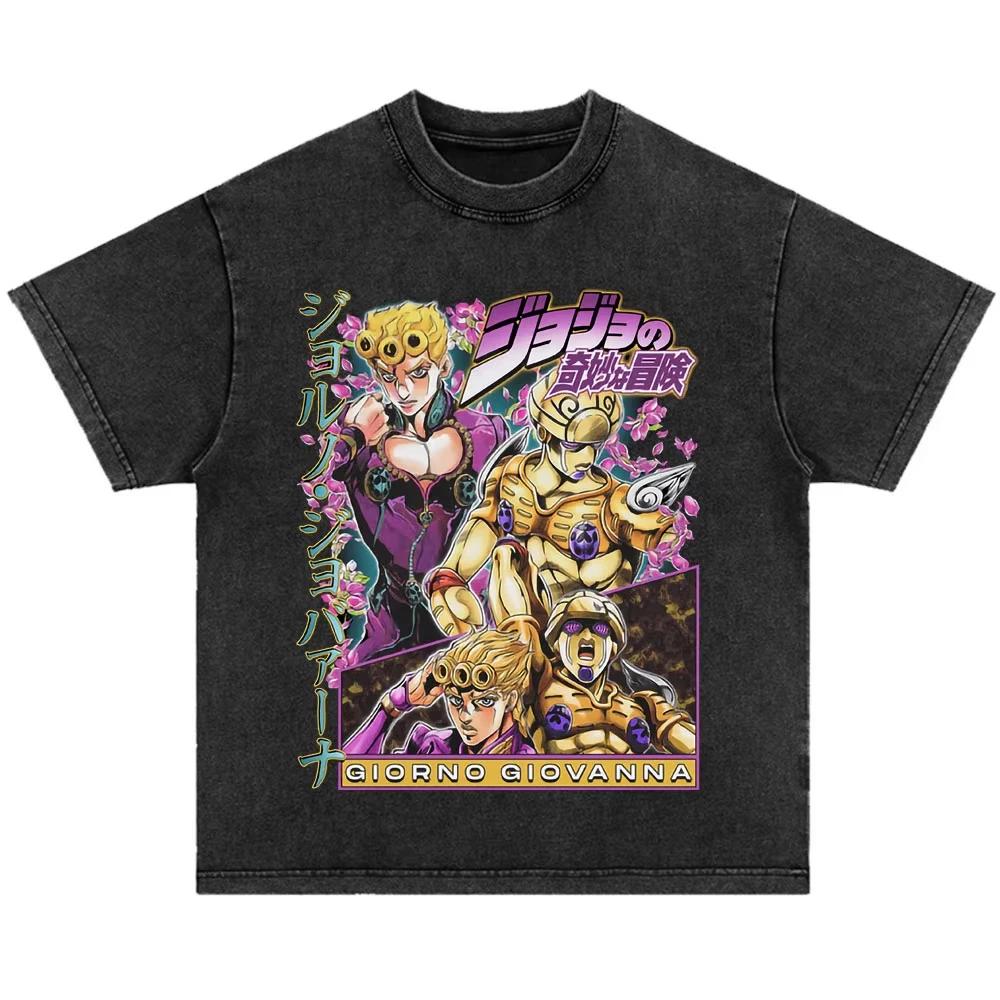 Japanese Anime Jojo Bizarre Adventure Vintage Washed T-Shirt Killer Queen Graphic T Shirts Men Women Cosplay Oversized T-shirt