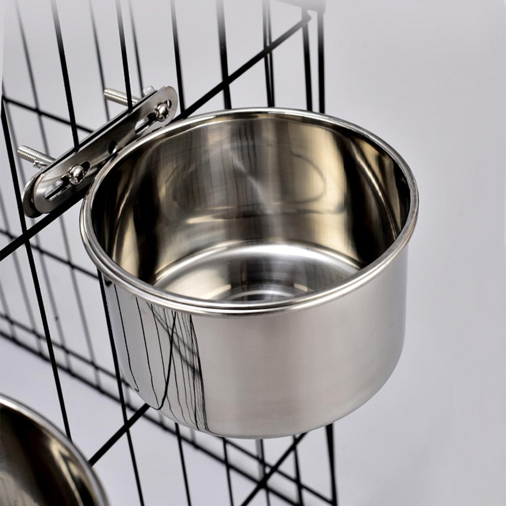 Stainless Steel Pet Food Bowl 10-20CM Ordinary Cage Hanging Dog Basin Feeder Large Capacity Fixed Metal Feeding Bowl