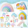 Wooden Rainbow Stacking Toys for Toddlers, 46 Pcs Stacking Building Blocks, Montessori Toys Birthday Gifts for Preschool Kids 3 4 5 Years Old