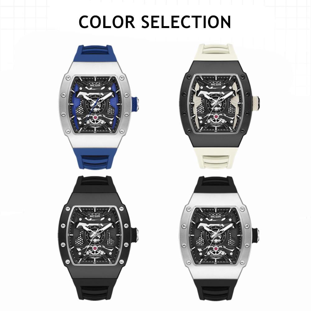 Megir Luxury Men's Automatic Mechanical Watch Waterproof Hollow Out Silicone Strap Sports Wristwatch Clock Reloj Hombre 8604
