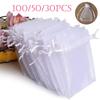 100/50/30 stuks Witte Organza Zakjes Sieraden Verpakking Huwelijksfeest Cadeauzakjes Trekkoord Snoepzakjes Kerst Kleine Zak Opberg