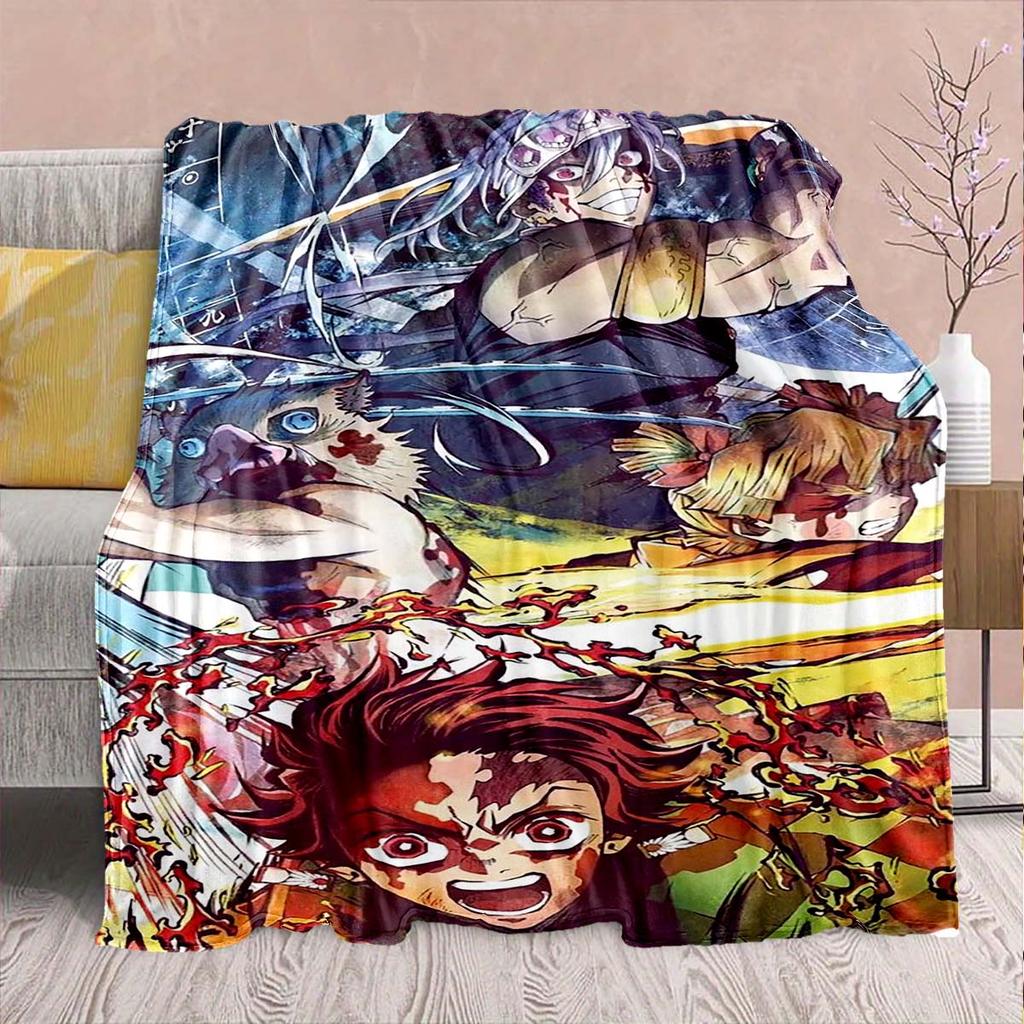 Demon Slayer Anime Flannel Blanket - Soft Warm Perfect for Sofa, Bedding Camping Travel Office Home Decor