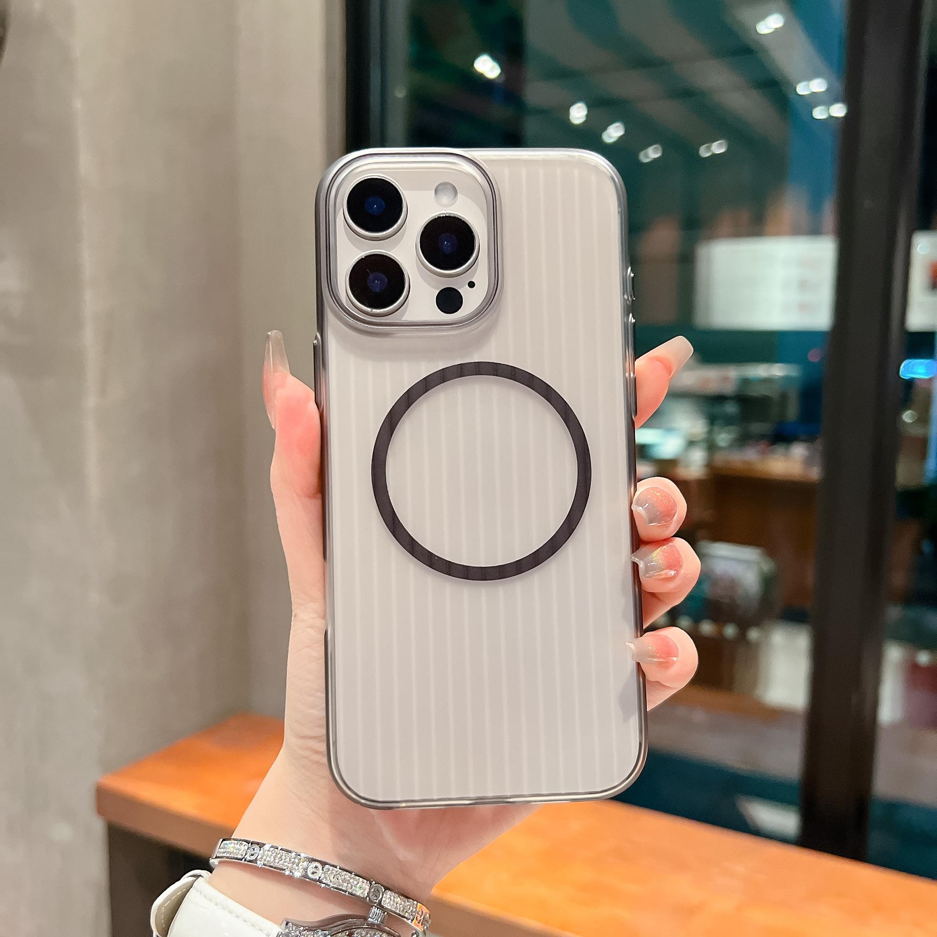 

Applicable To Apple 17proMax Corrugated Magnetic Suction Phone Case IPhone 16 Matte Two Color PC Anti Fall 15 Protective Case iPhone12pro