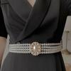 For Girls Elastic Metal Buckle Crystal Women Waistband Dress Decoration Korean Belt Faux Pearl