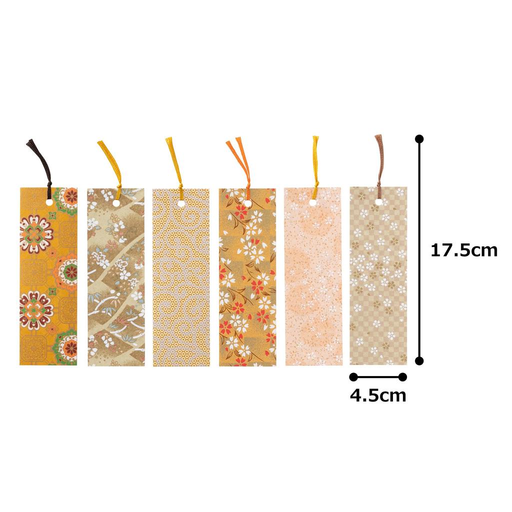 Kawasumi Washi Yuzen Washi Bookmarks Brown with Japanese Pattern Stencil-Dyed (6 Sheets)