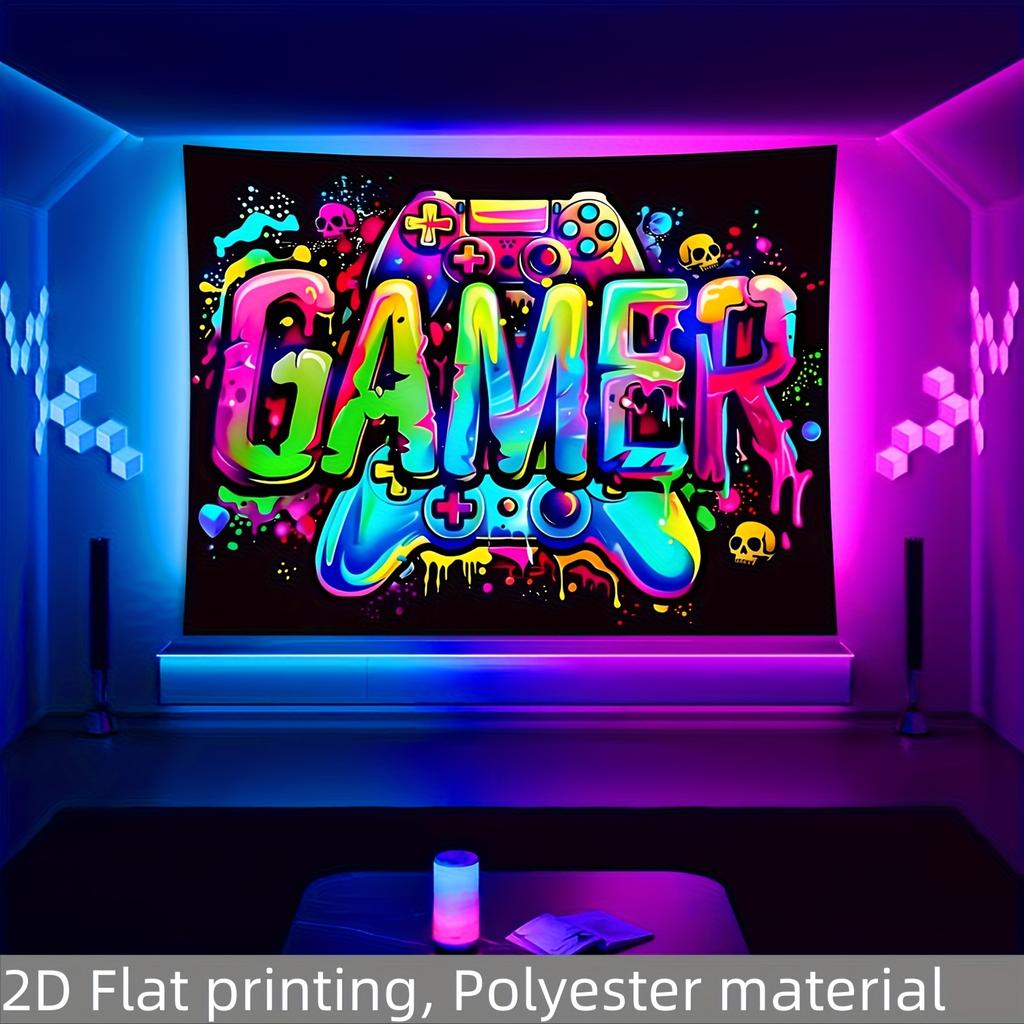 Gamer Wall Tapestry, Neon Game Controller & Colorful Graffiti Art, Fun Room Decor For Gamer & Teen Bedroom
