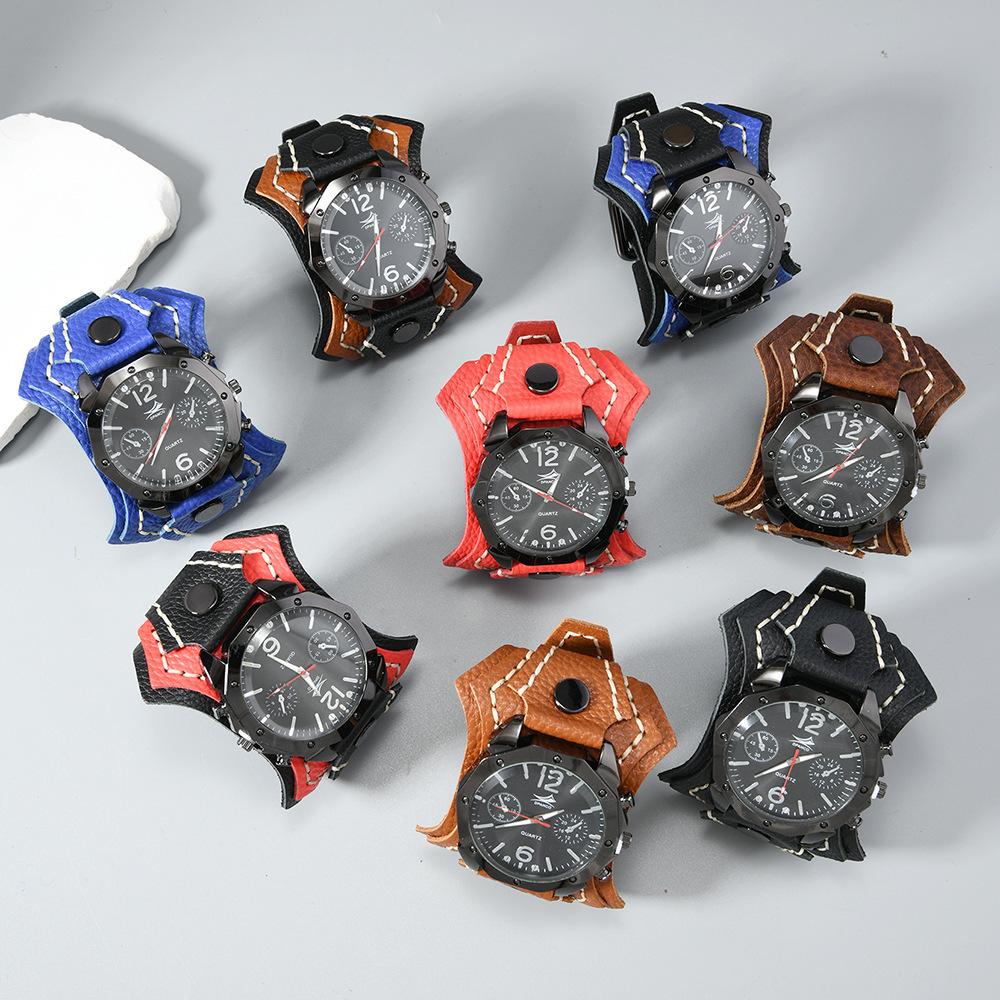 European and American New Accessories Retro Multi-layer Hand-stitched Cowhide Watch Exaggerated Punk Rock Style Men's Bracelet Watch