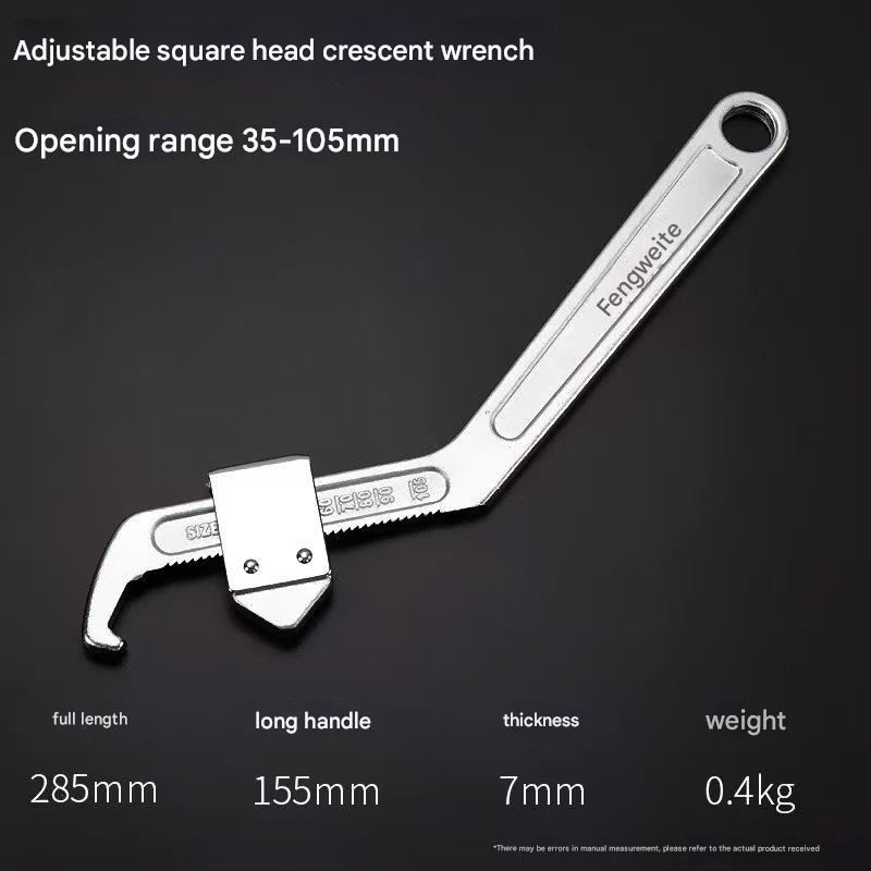 Adjustable Crescent Hook Wrench - Cr-V Steel, Round & Square Heads, HRC35-43, Industrial-Grade for Home & Professional Use