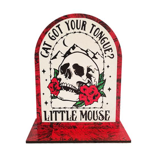 Valentine s Day Skull Rose Ornament Desktop Wooden Sign Dark Retro Gothic Decor