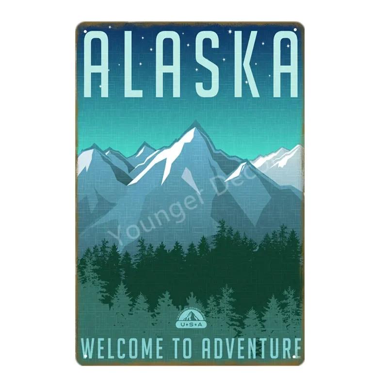Vintage American Cities Travel Metal Signs  New York Alaska Ohio Washington  Wall Decor Poster  Retro Home Decor Sticker Paintin
