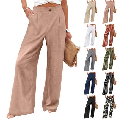 Wide Leg Pants For Women High Waist Solid Color Casual Trousers Workout Button Pants With Pockets