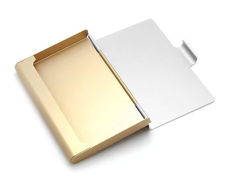 Available Aluminum Business Card Holder, Large Capacity, Portable & Unisex, Ideal for Exhibitions, Gifts, with Customizable Logo Options.
