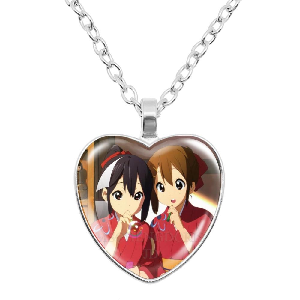K-ON! Anime Heart Shape Pendant Necklace - Hirasawa Yui Mio Ritsu Tsumugi Azusa Characters Jewelry Gift for Fans