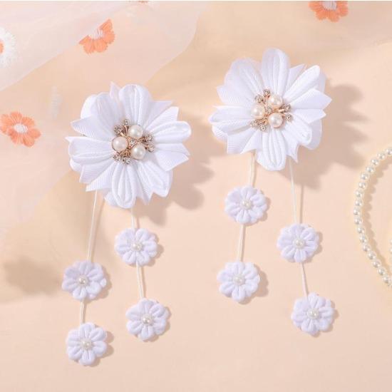 2pcs/set Flower Hair Clips with Flower Tassel Faux Pearl Hairpins Cute Barrettes Hair Accessories for Girls Headwear Hairpin