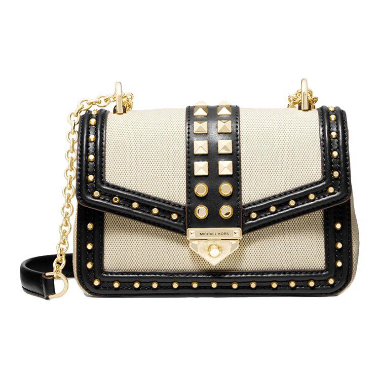 Michael Kors MK Soho Vintage Studded Flap Color Block Chain Commuter Canvas And Leather Crossbody Shoulder Bag Women bags 30T1G1SL5C-NAT-BLK Basic Set BagDust Bag 26440₽