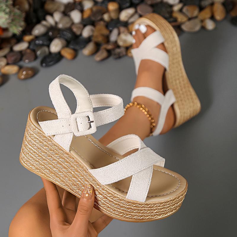 Fashion Cross Band Chunky Platform Sandals Women Fashion Ankle Strap High Heel Sandals Woman 2025 Summer Thick Bottom Wedges Sandalias